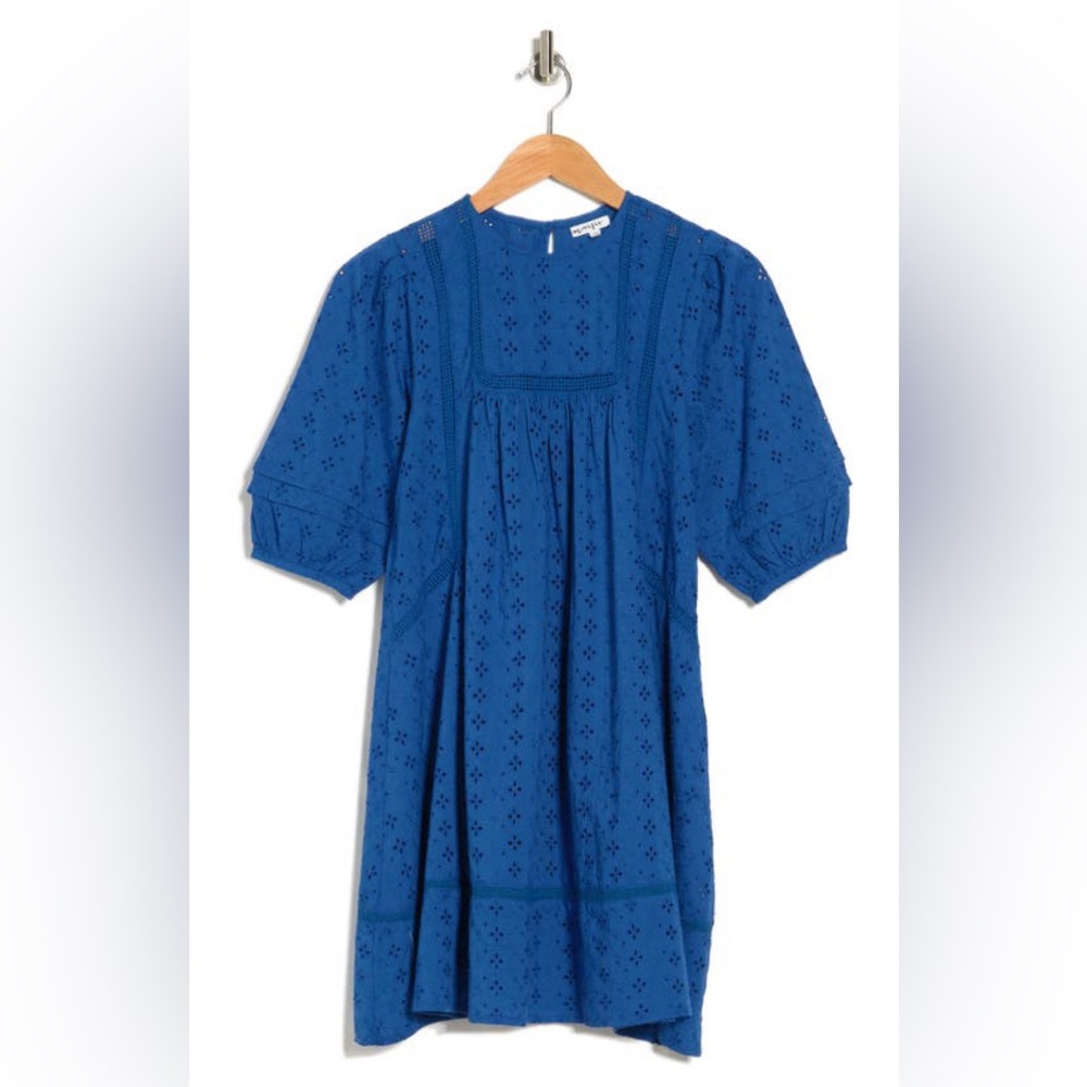 NWT Maisie royal blue 100% cotton eyelet mini dress Sz S